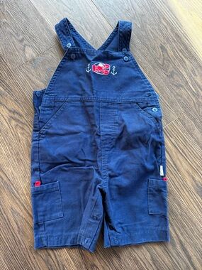 Navy Kids Overalls with Red Crab Embroidery